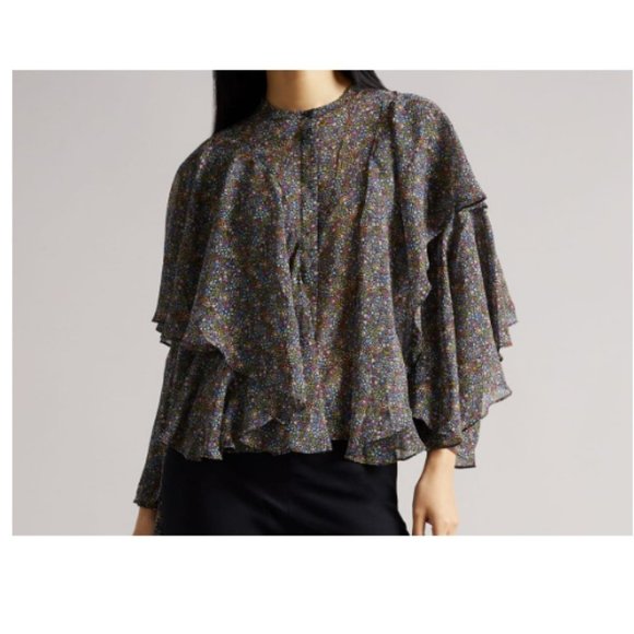 Ted Baker London Tops - Ted Baker- Pinku Retro Flood Printed Ruffle  Blouse